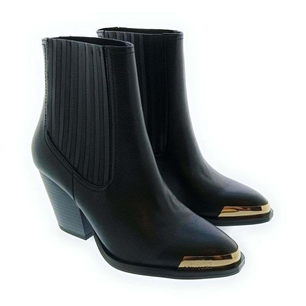 Versace Jeans Couture Women's Black Western Ankle Boots with Gold Toe